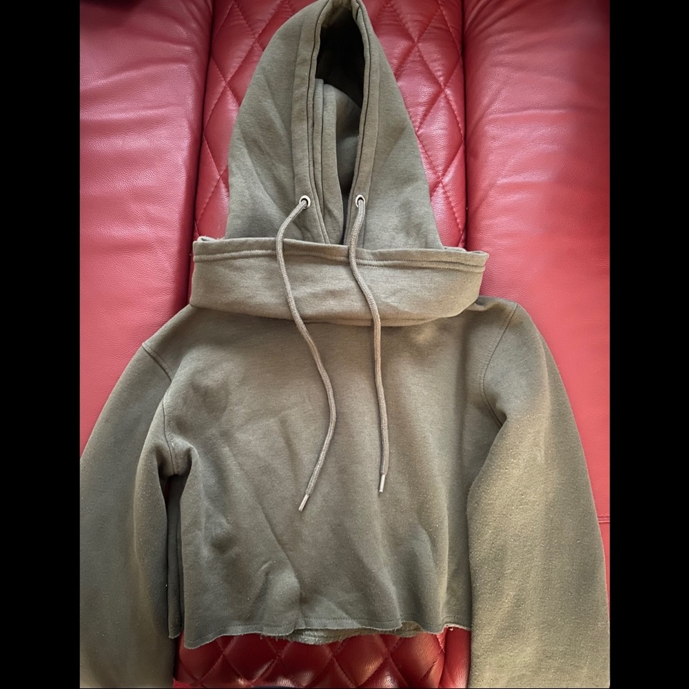 Missguided Olive Green Crop Cowl Neck Hoodie